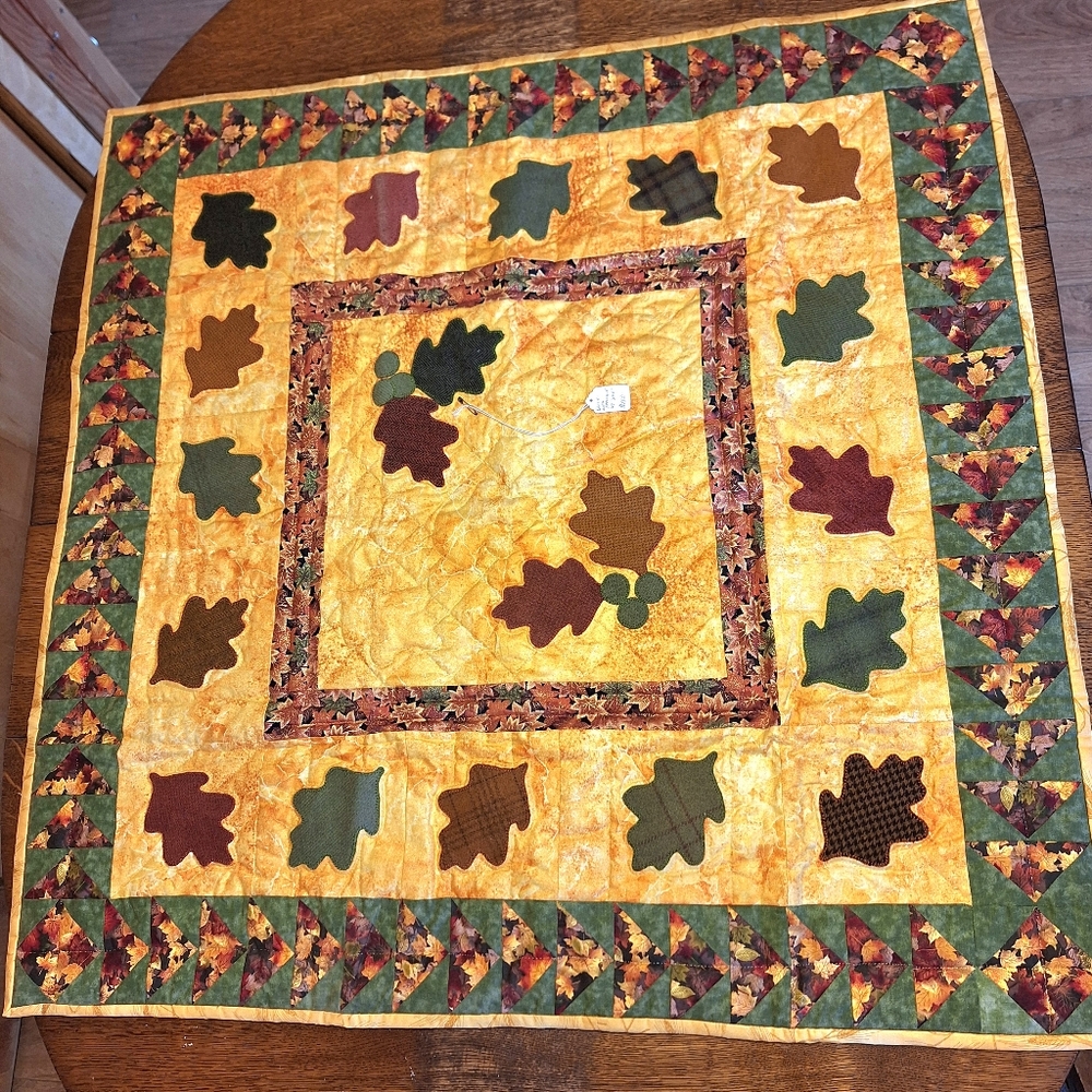 Autumn Patchwork Quilt with Wool Applique Leaves, Brand New w/Tags🍁🍂